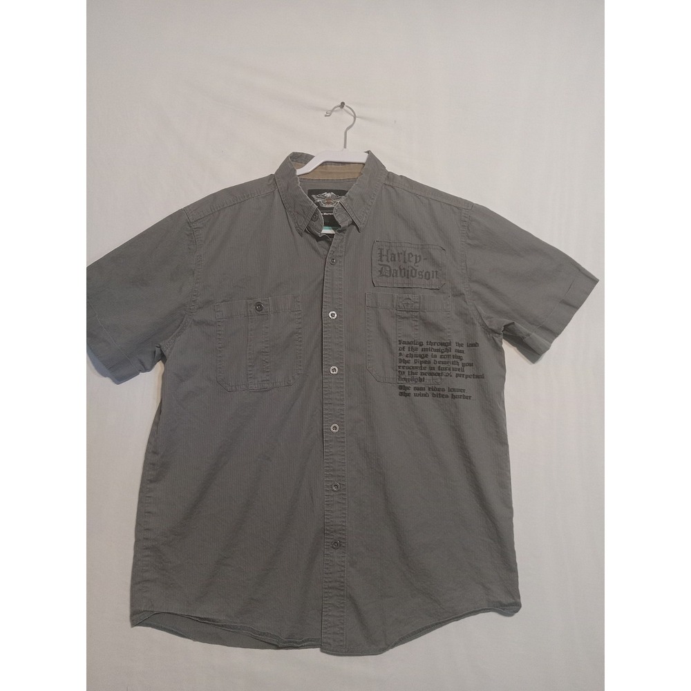 Harley Davidson Button Down Short Sleeve Shirt Men Size LargeStriped Embroidered